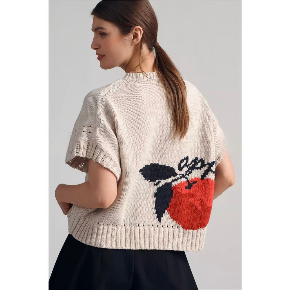 NWT Maeve Short-Sleeve Crew-Neck Veggie Motif Graphic Sweater. Size L. Ret. $128 - Picture 2 of 10
